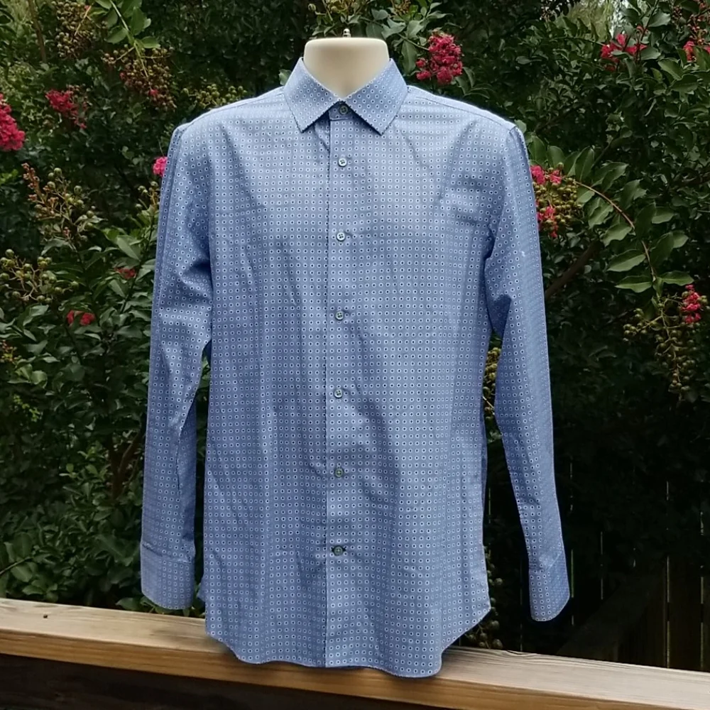 Banana Republic Non Iron Slim Fit Blue Geometric Button Front Shirt Mens Medium